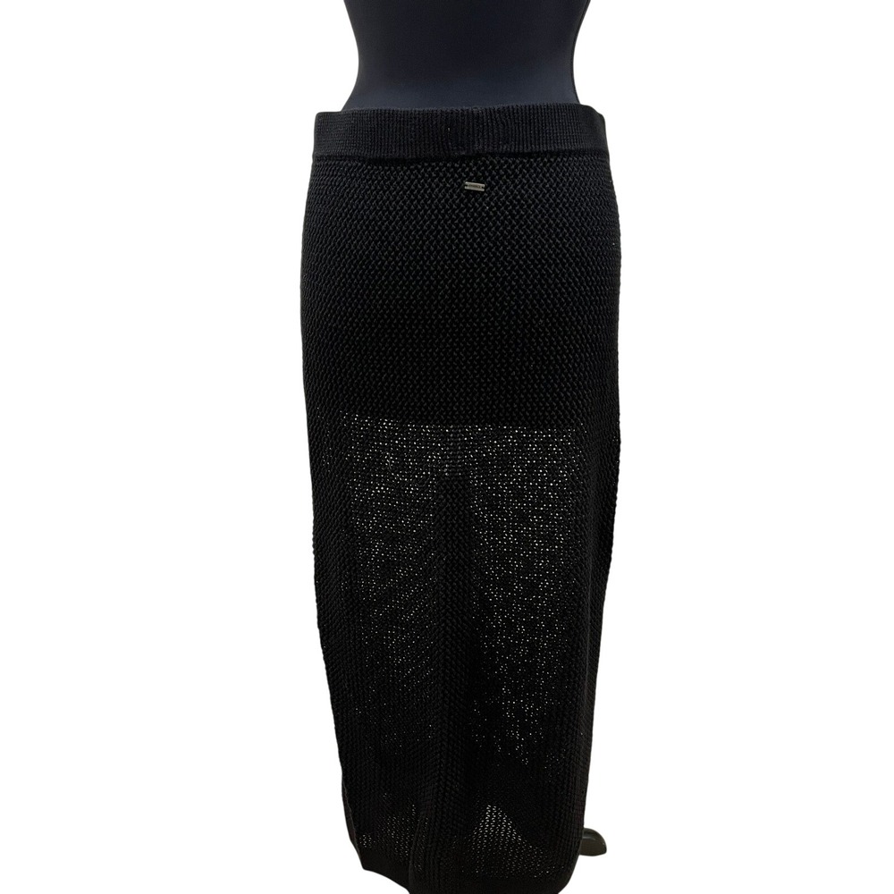 O'Neill Black Open Knit Maxi Skirt XL Cotton Blend Side‎ Slit Beach Cover Up - Picture 4 of 7